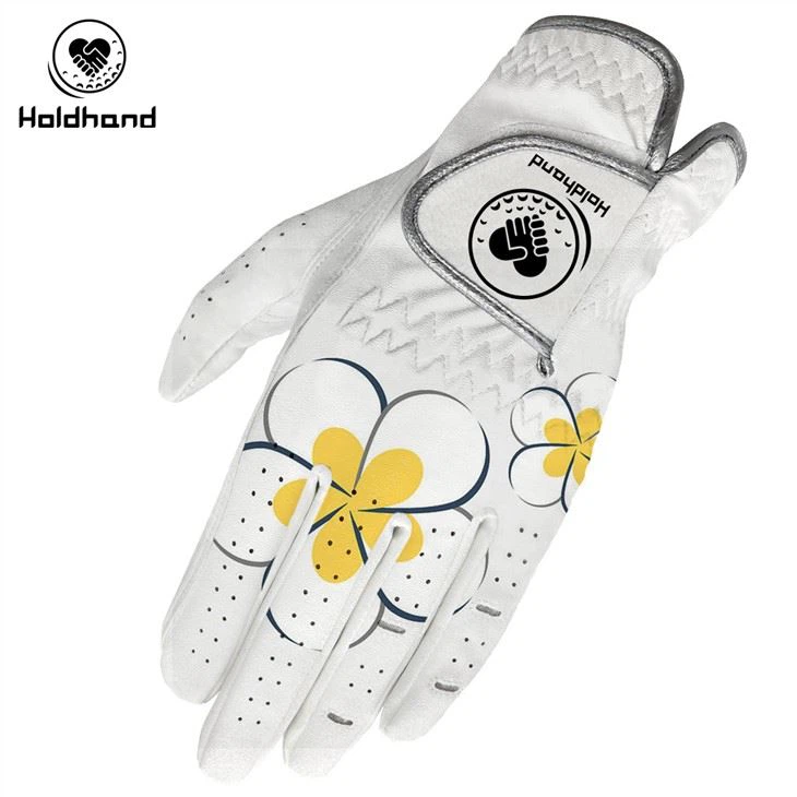Luvas de golfe Cabretta com padrão floral de beleza de couro genuíno design personalizado