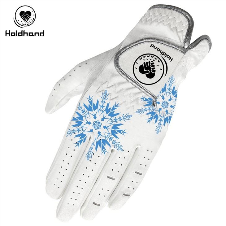 Luvas de couro com estampa de floco de neve azul Cabretta Luvas de golfe femininas